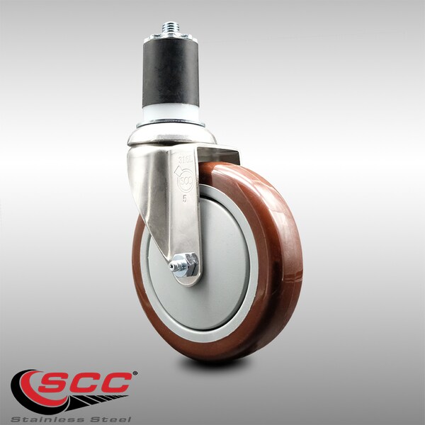 Service Caster 5 Inch 316SS Maroon Polyurethane Wheel Swivel 1-7/8 Inch Expanding Stem Caster SCC-SS316EX20S514-PPUB-MRN-178 - main